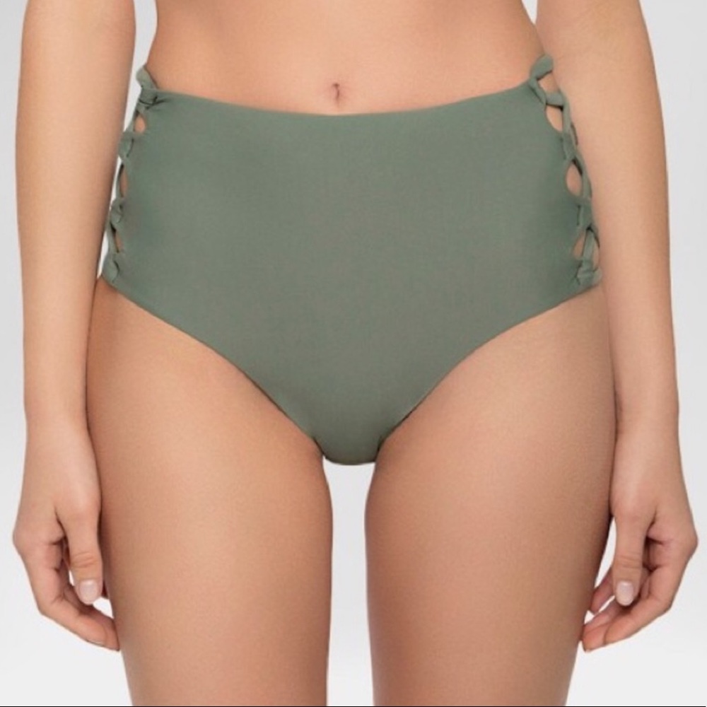 Tori Praver green high waisted bikini bottoms